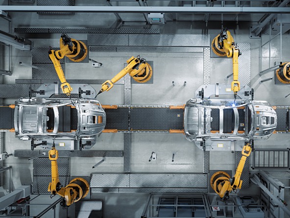 Robots building a car